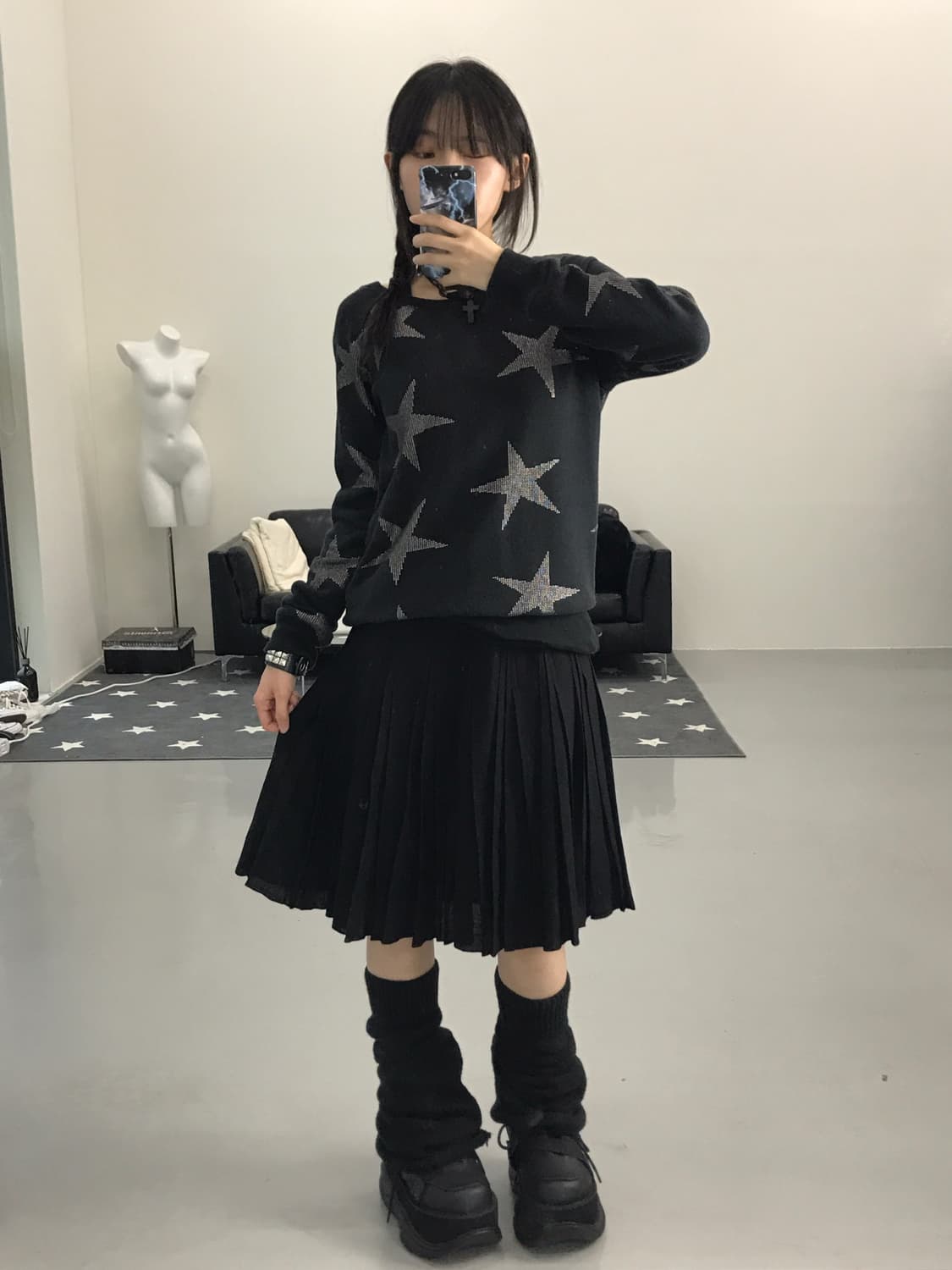 Jpn Black Pleated Midi Skirts 상품이미지3