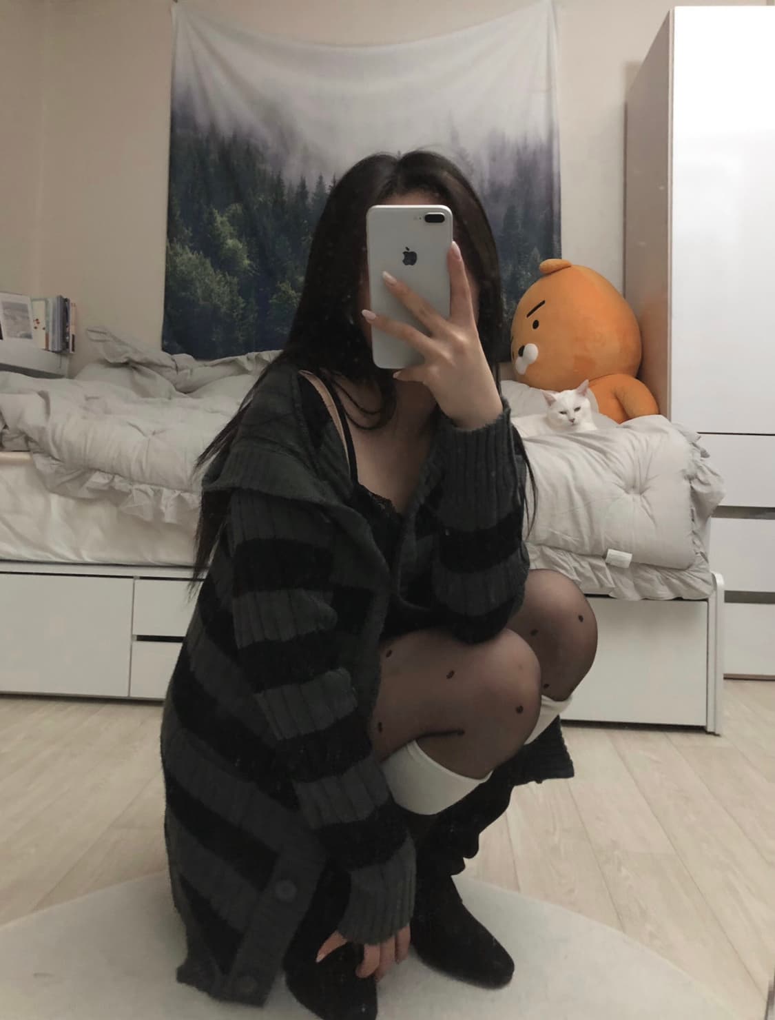 여성 빈티지 갸루 스트라이프 후드 가디건 상품이미지1