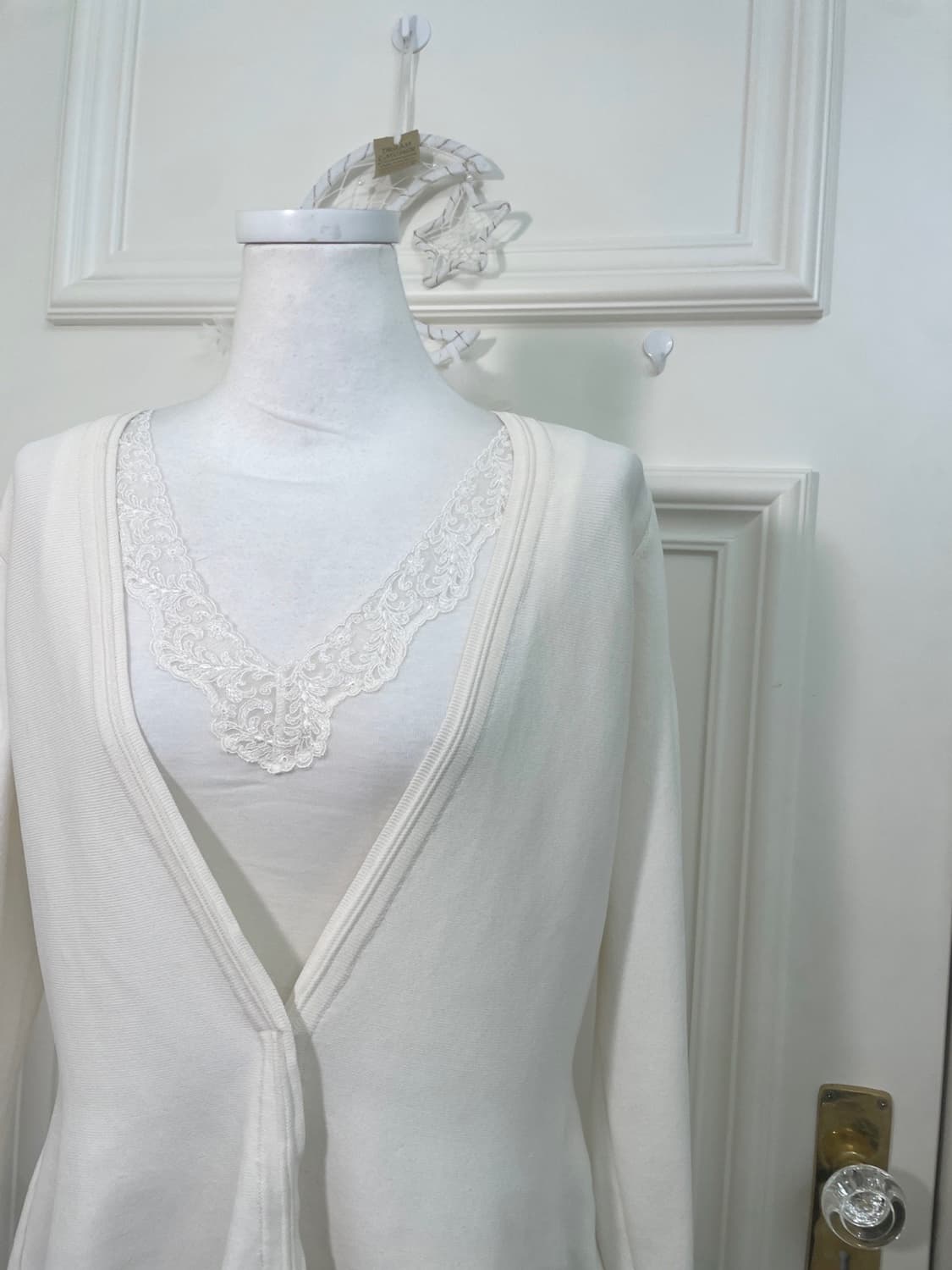 ivory v-neck flare cardigan&lace cotton 상품이미지6