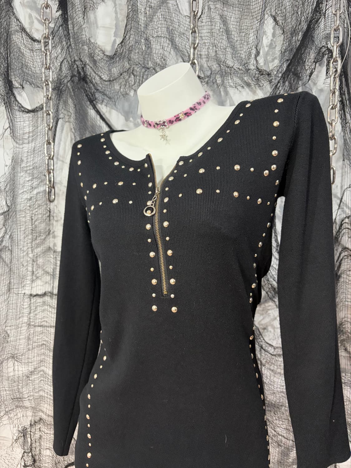 Y2K stud antique half zip-up knit long s 상품이미지7