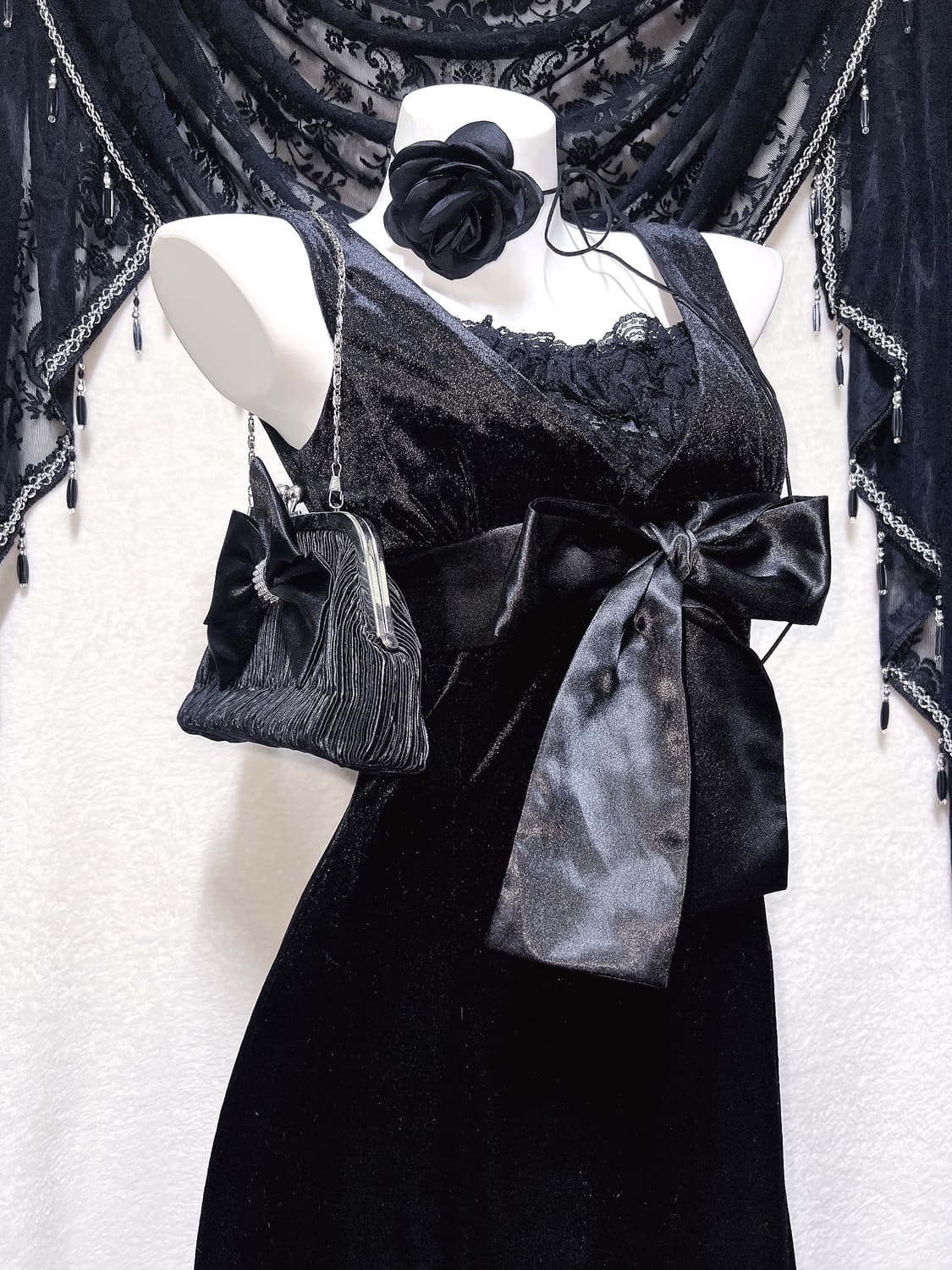 로맨틱고딕 고스로리 펑크 프릴레이스 리본 벨벳 원피스 히메 공겜 갸루 상품이미지2