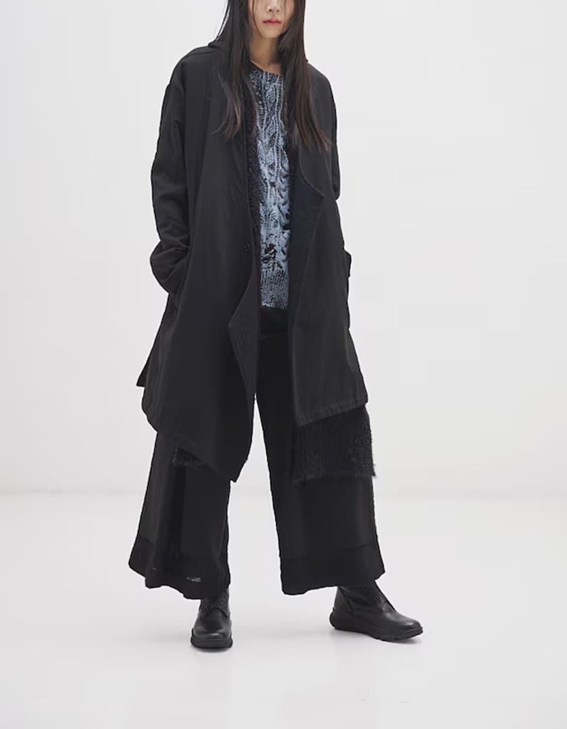 (정품/새상품) 요지 야마모토 여성 블랙 코튼 울 노카라 비대칭 코트 상품이미지5