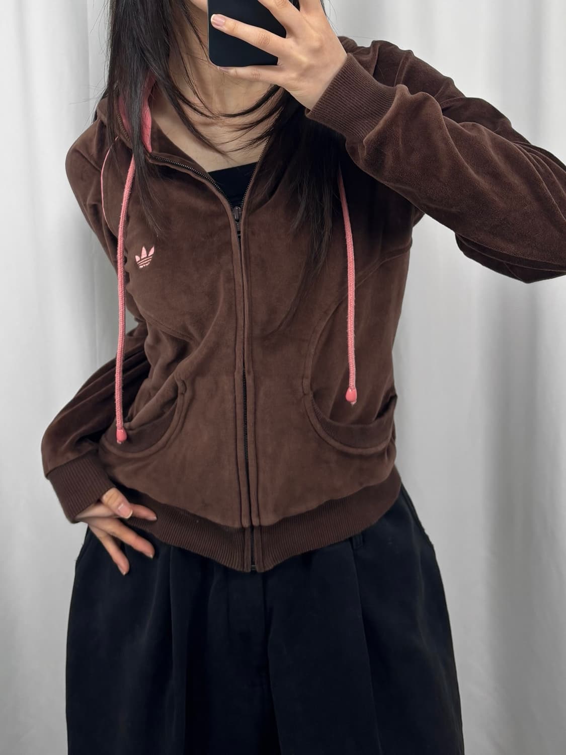아디다스 브라운 벨벳 후드집업 상품이미지1