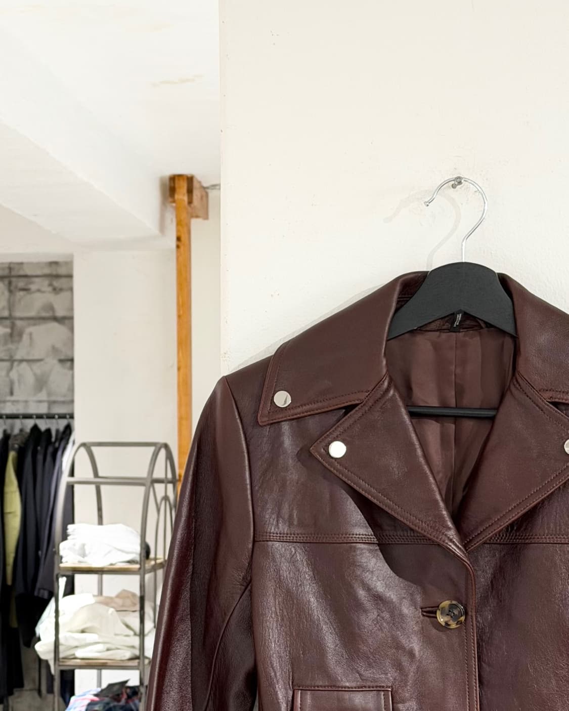 헬무트랭 버건디 램스킨 레더 롱 코트 상품이미지2