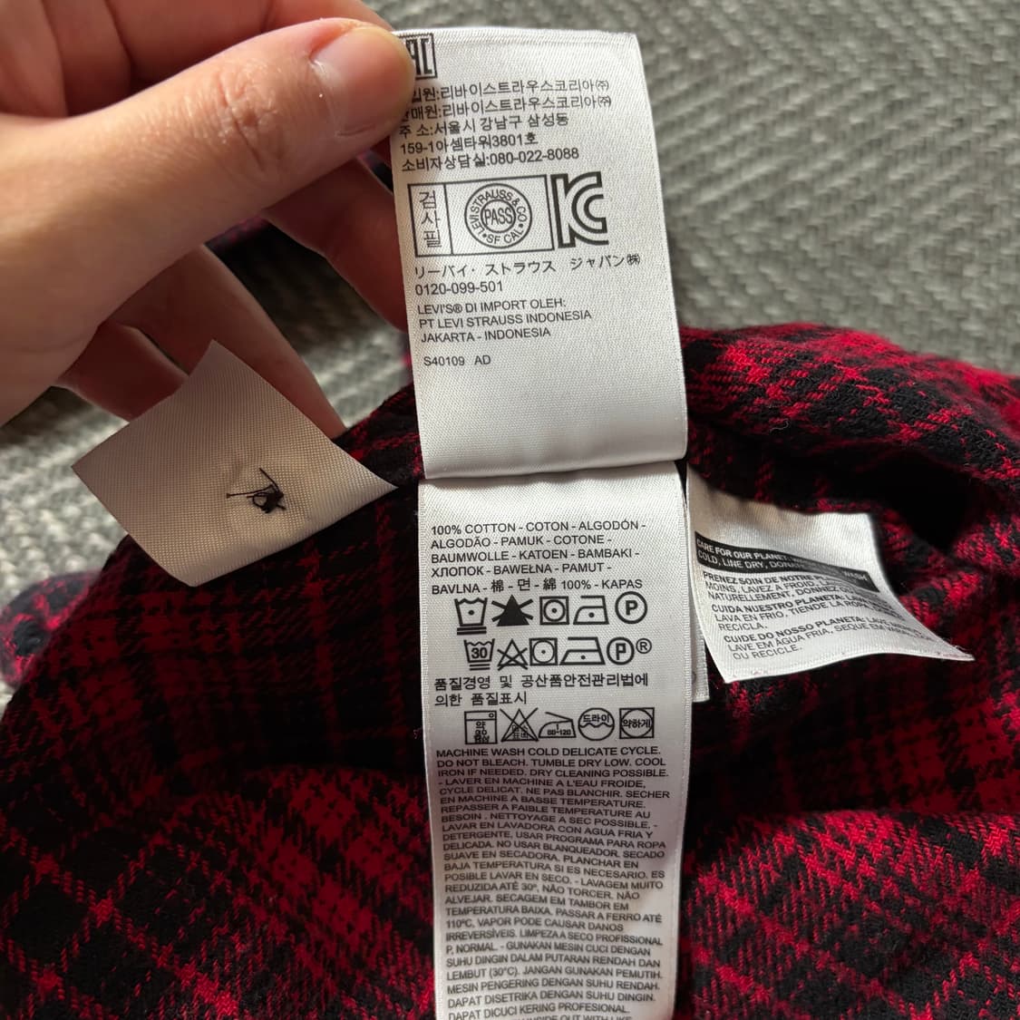 리바이스 체크 패턴 플란넬셔츠 레드(M) 상품이미지7