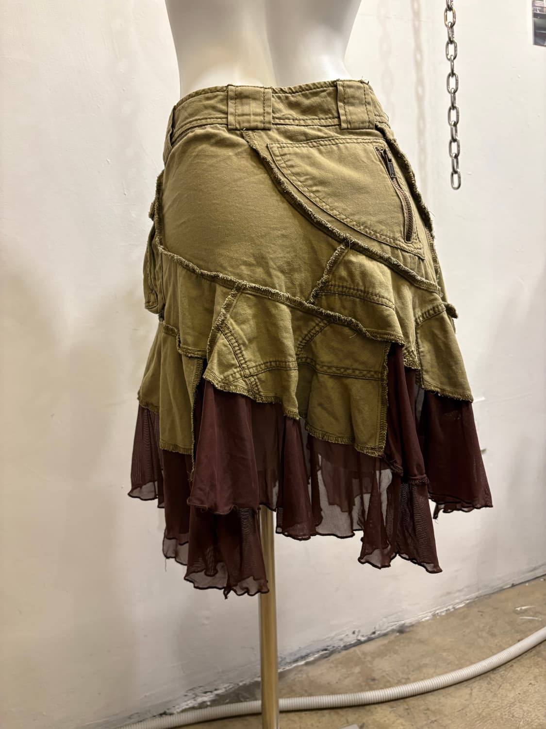 언발란스 절개 패치워크 레이어드 카키 스커트 y2k 페어리 상품이미지3