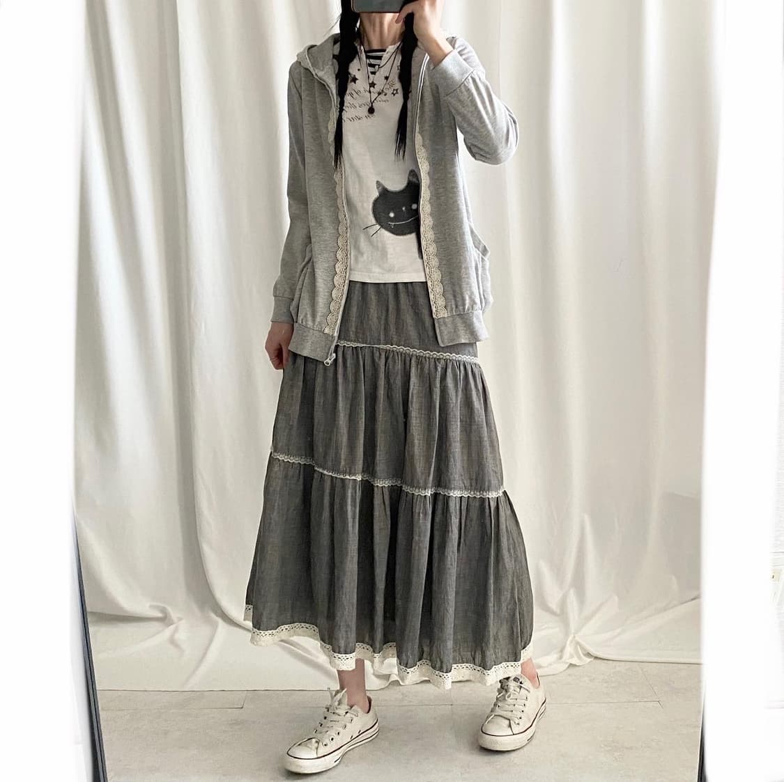 grey neko mori hoody skirt set 상품이미지3