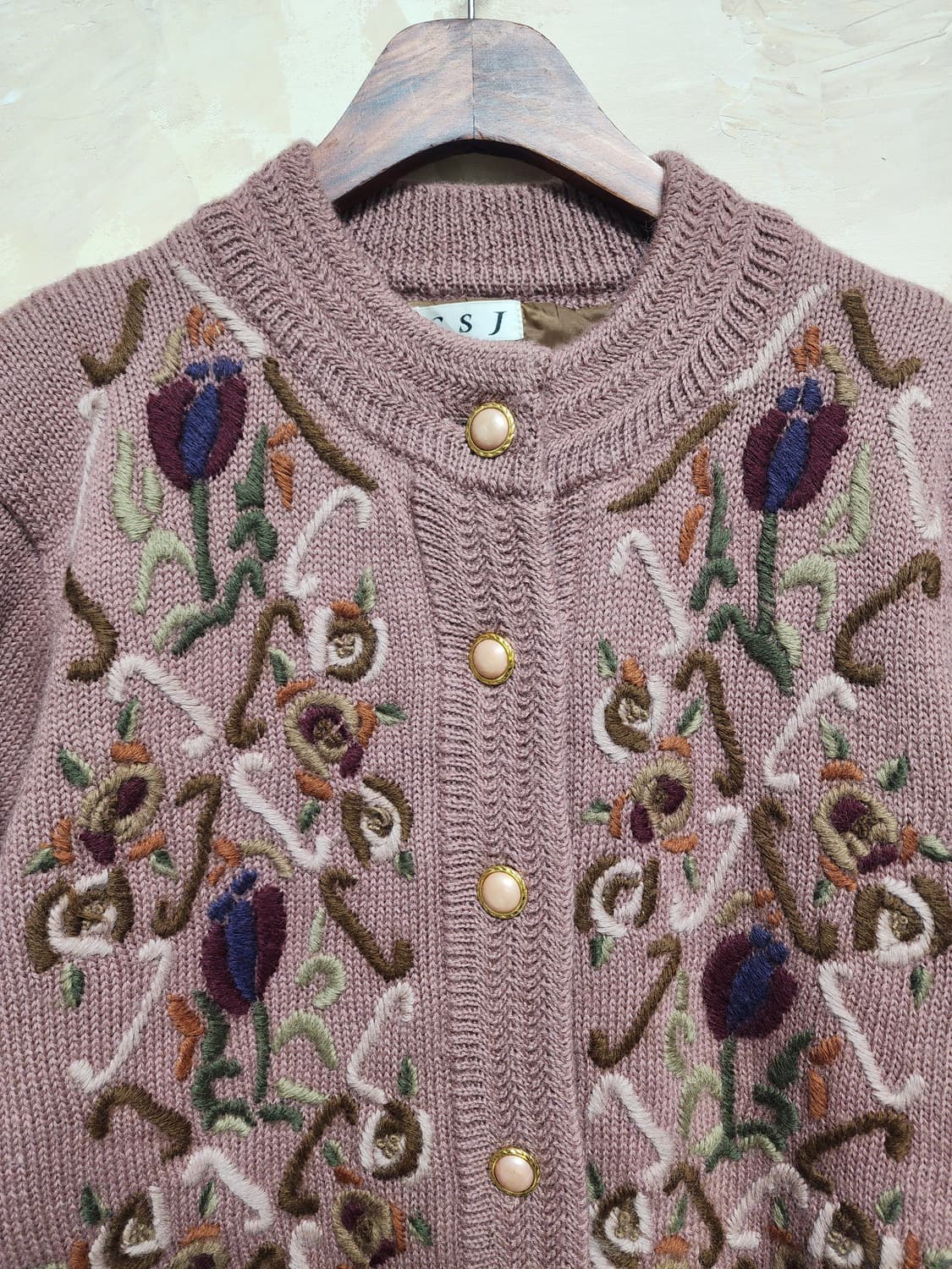 울 꽃 자수 니트 가디건 상품이미지2