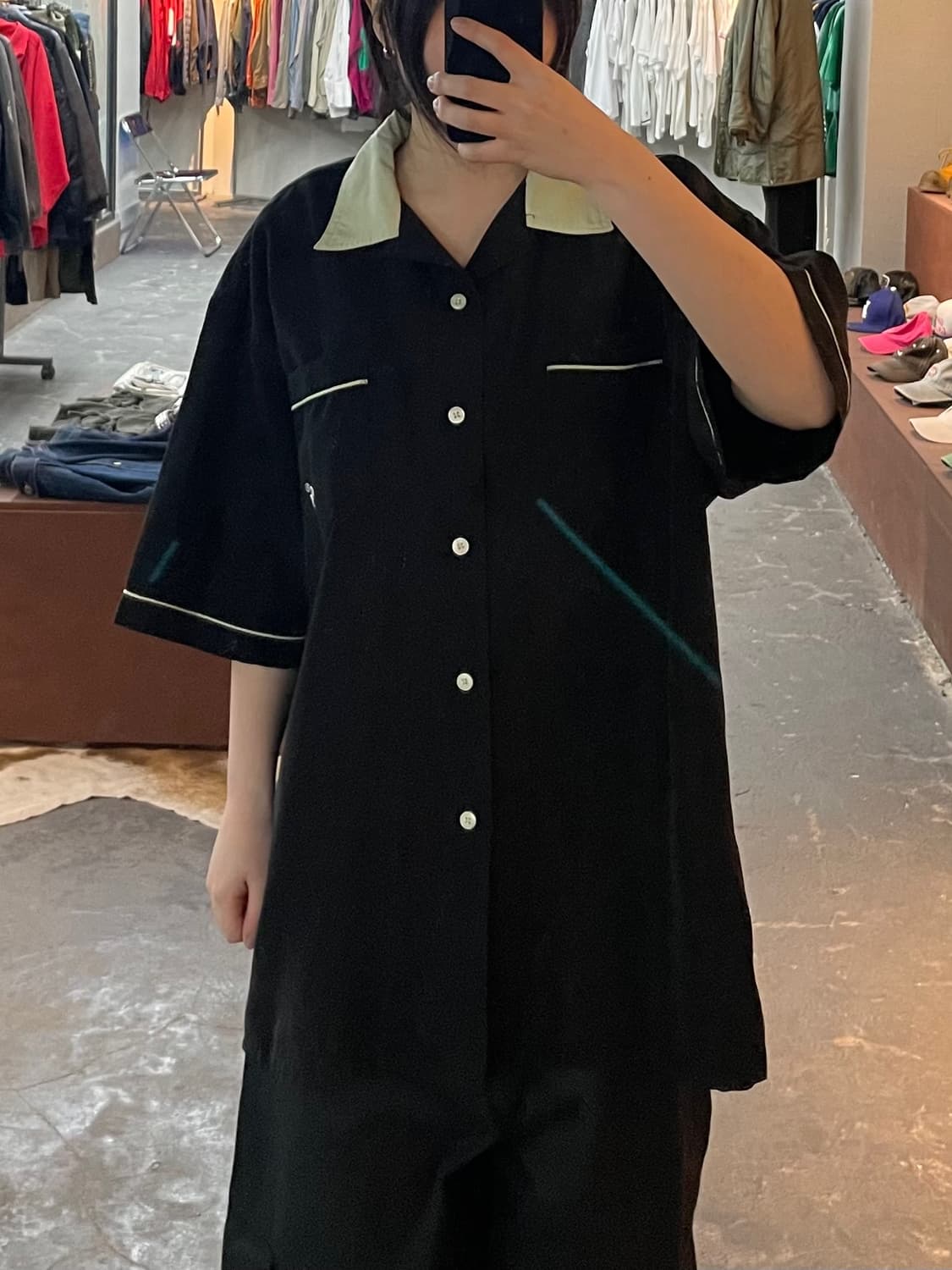 빈티지 폴리 배색 볼링 하프 셔츠 H2120 상품이미지1