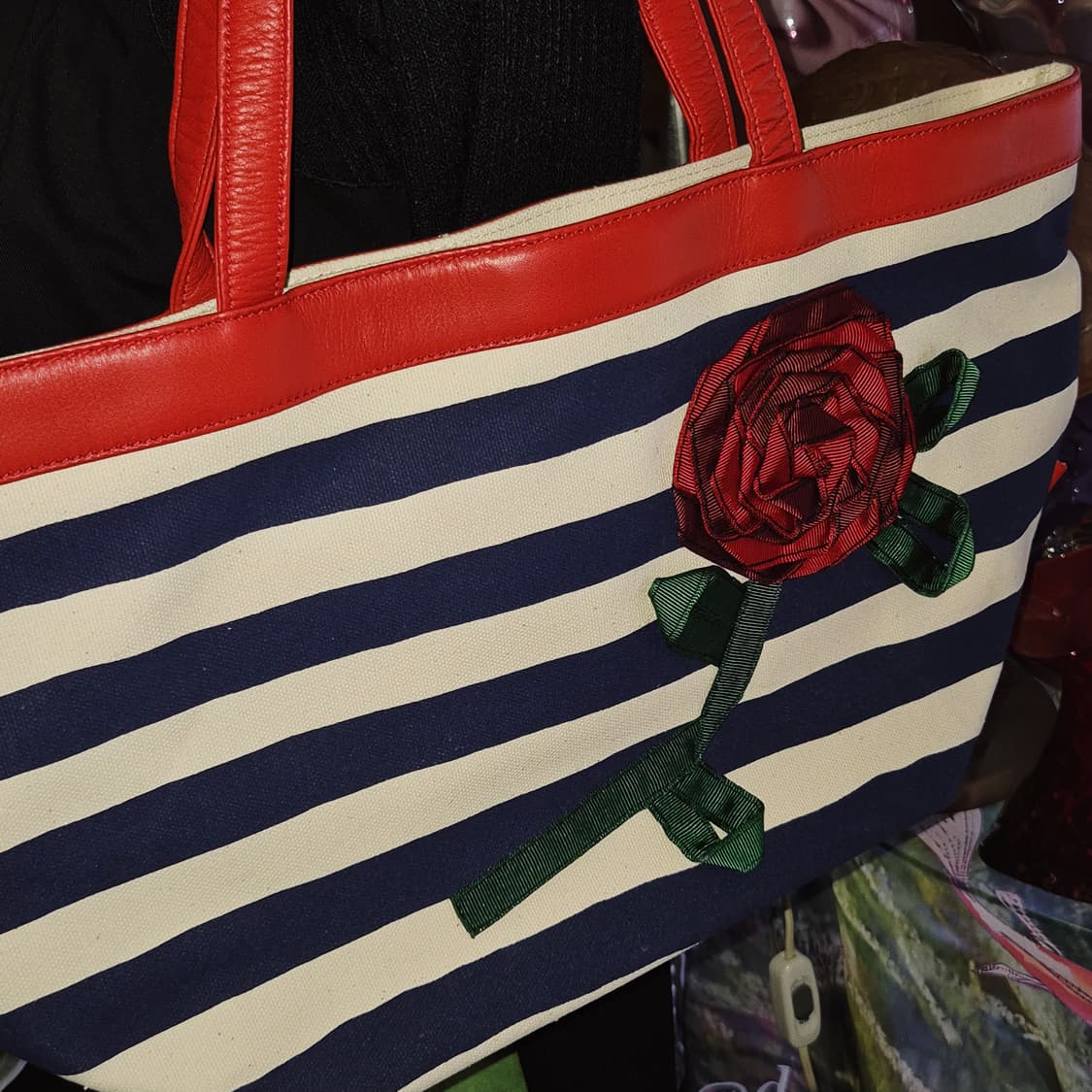 90s 모스키노 스프라이프 장미 레더 토트백 상품이미지7