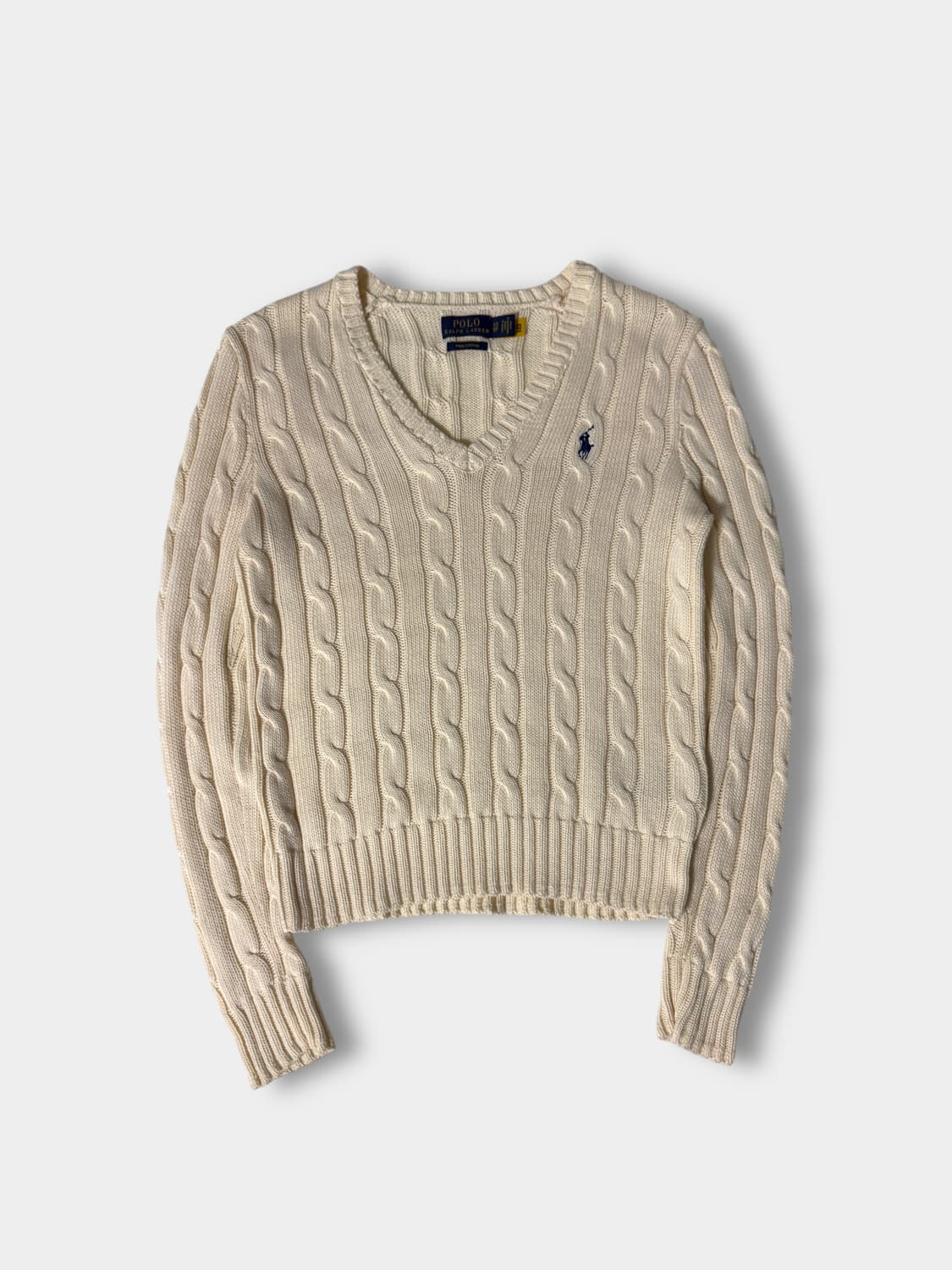 폴로 랄프로렌 신형 QR라벨 아이보리 V넥 케이블 니트 상품이미지1