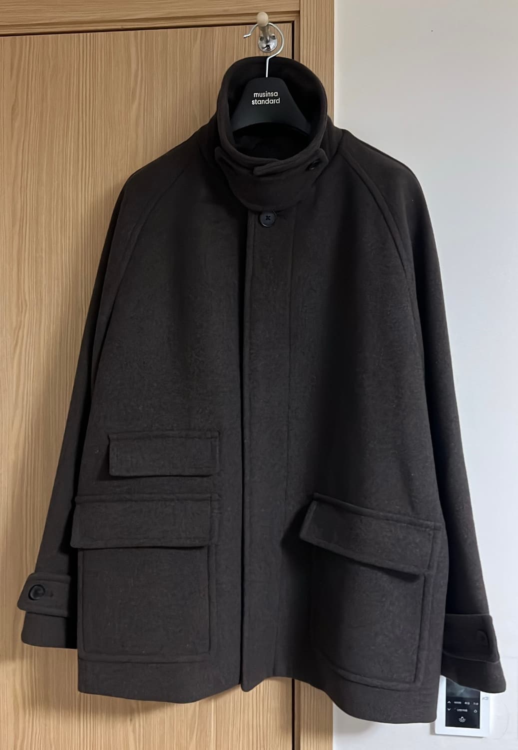 [2XL] 울 블렌드 오버사이즈 하프 발마칸 코트 브라운 상품이미지5