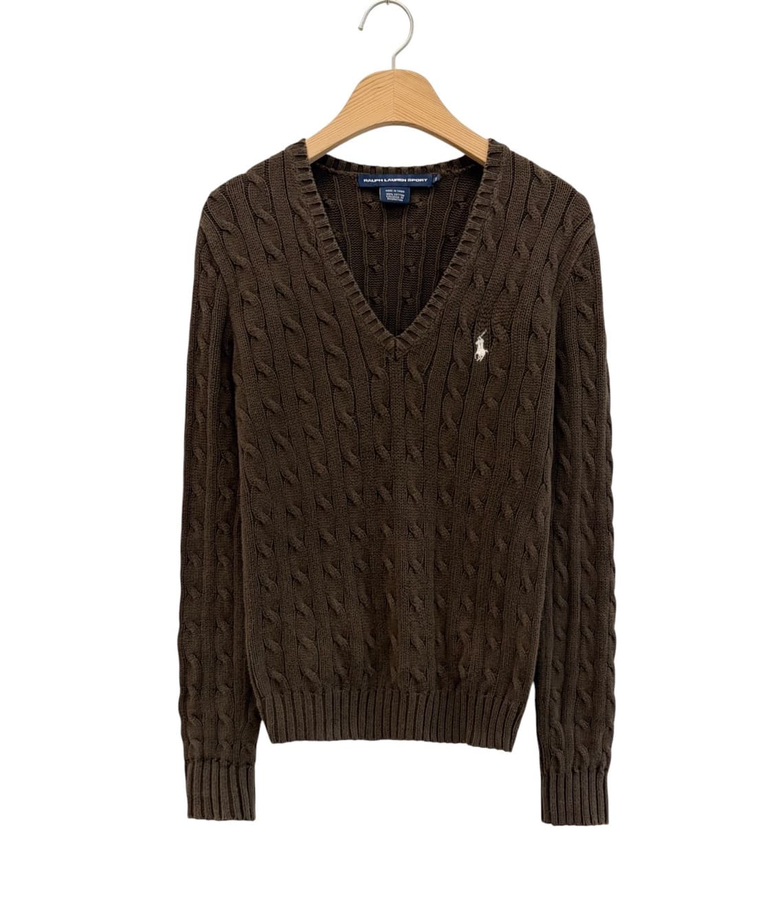 폴로 브이넥 꽈배기 케이블 니트 브라운 (여성S) 상품이미지1