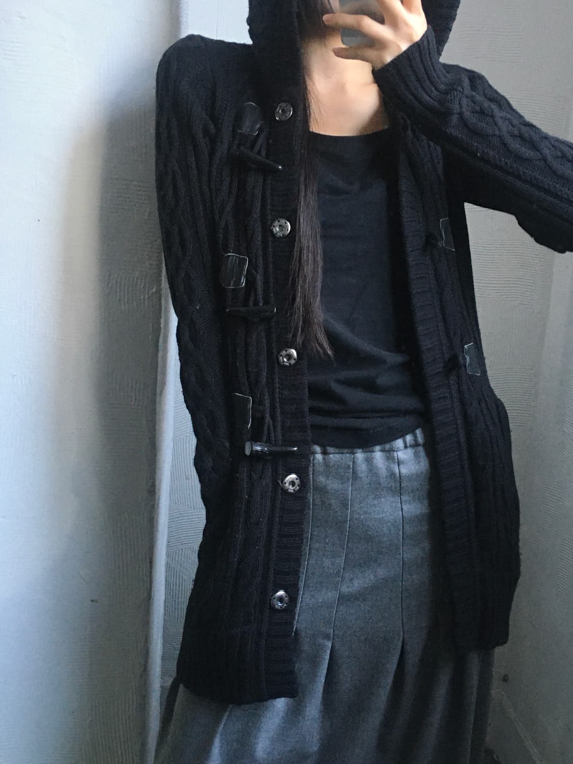 Burberry 버버리 블루라벨 블랙컬러 케이블 더플 후드 가디건 상품이미지2