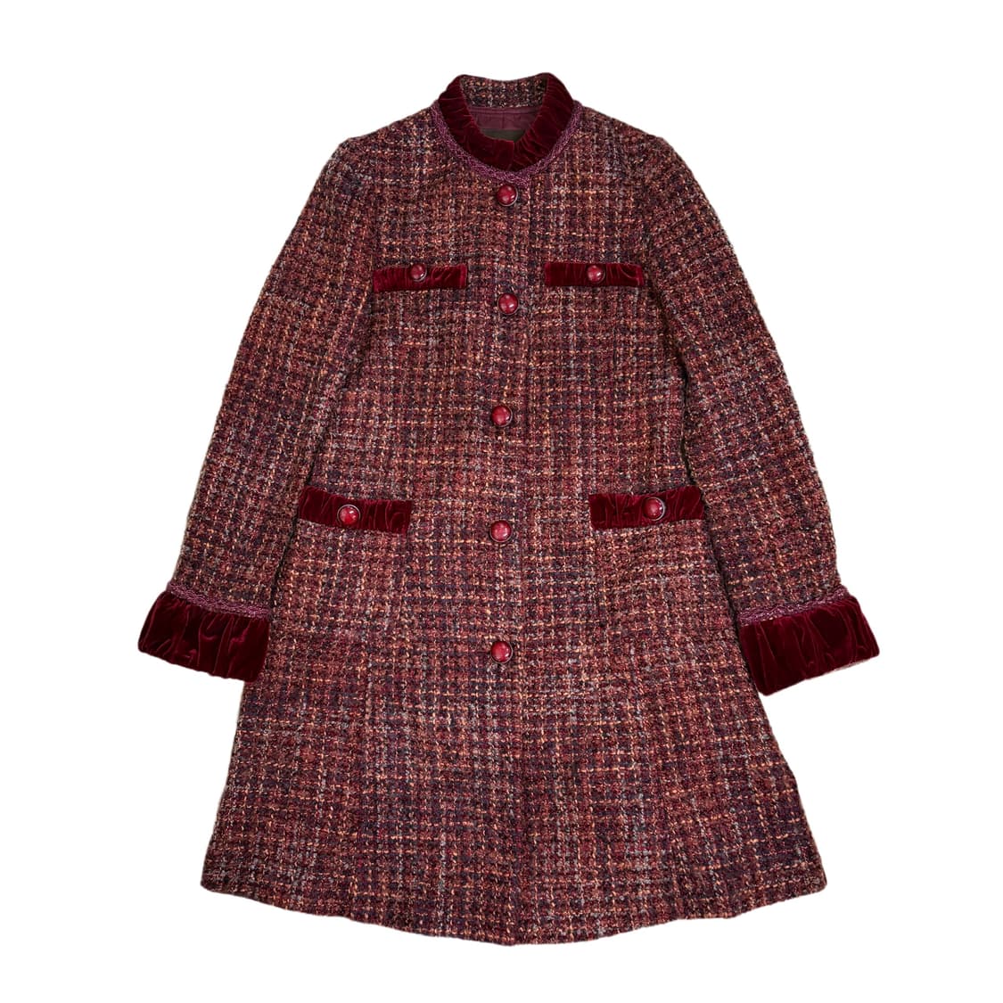 빈티지 다크레드벨벳 포인트 트위드 롱자켓/코트 상품이미지2