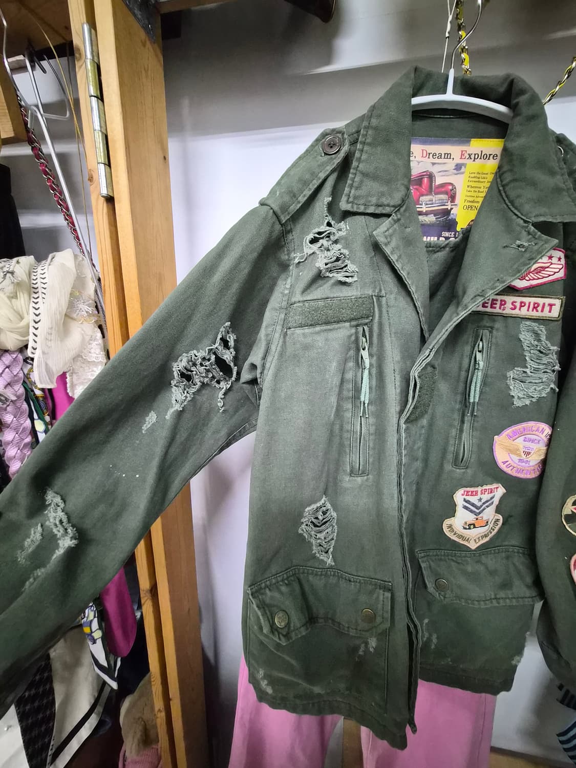 디젤 자수와팬 빈티지 워싱 야상.better 핑크데님 상품이미지4