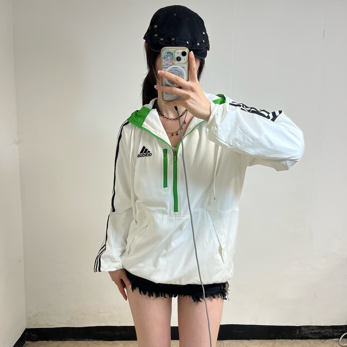 Adidas White & Green Accent Anorak 상품이미지1