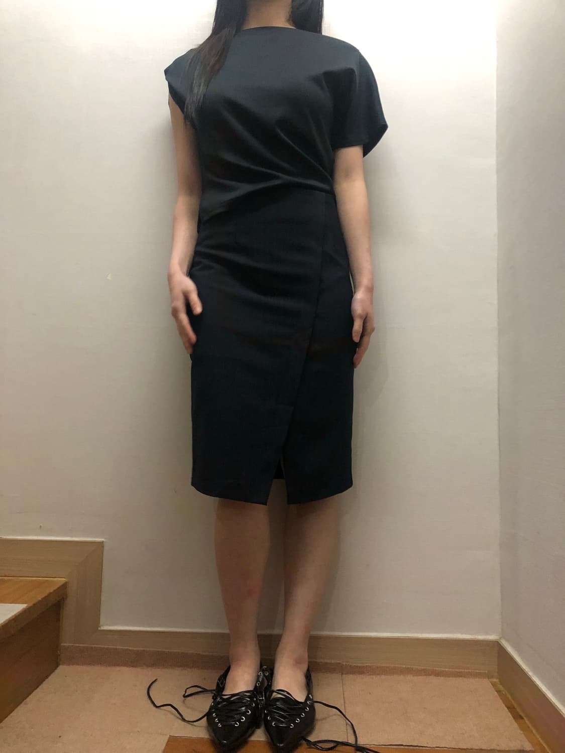 빈티지 블랙 핀 스트라이프 슬릿 스커트 상품이미지5