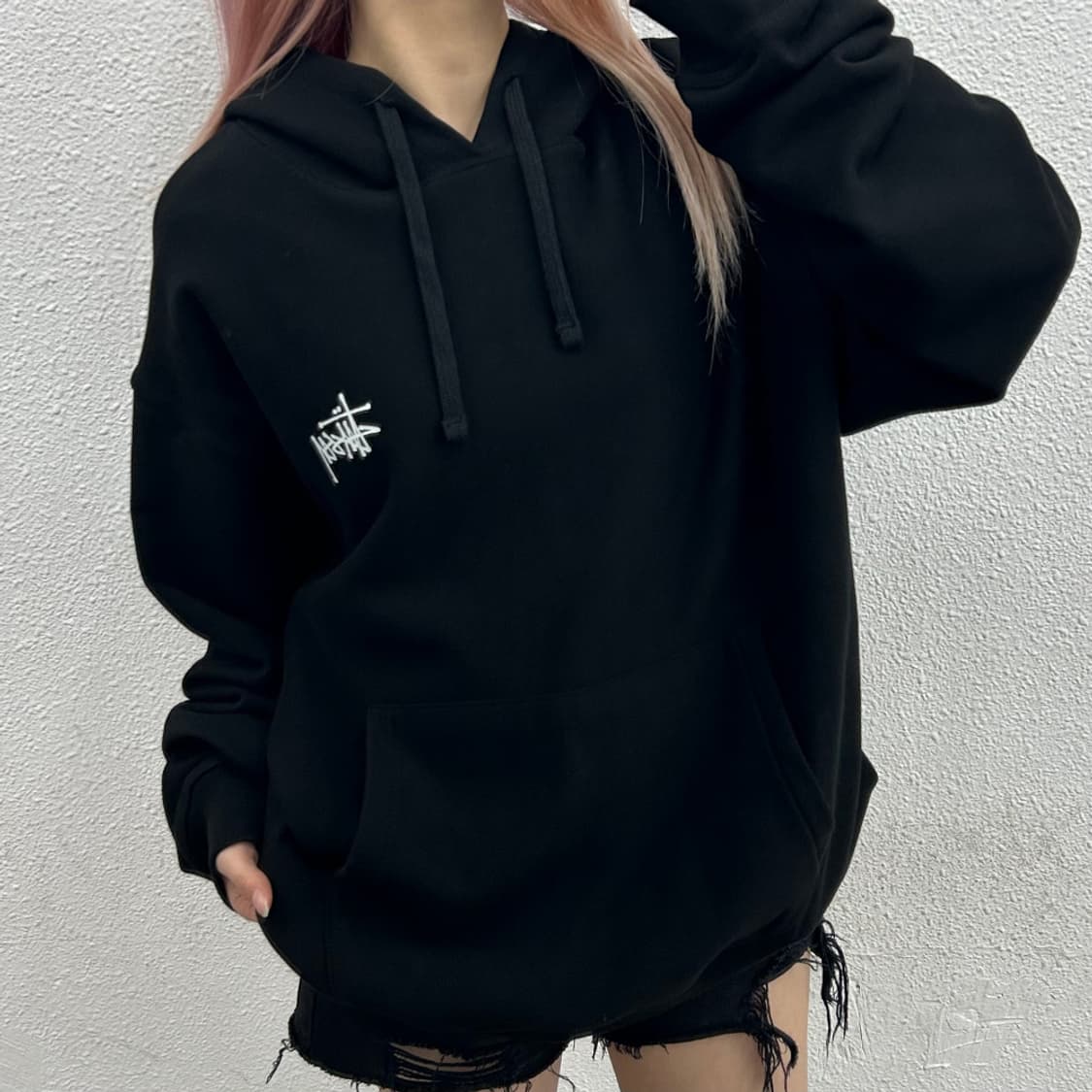 스투시 미니로고 블랙 후드 XL 상품이미지5