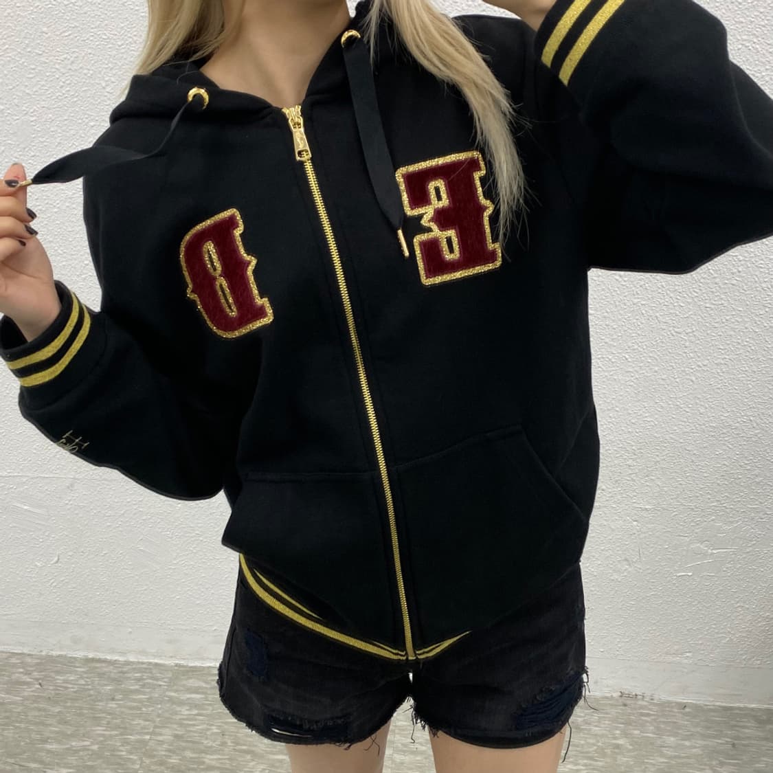 에드하디 골드포인트 크롬맛 블랙 후드집업 S 상품이미지1