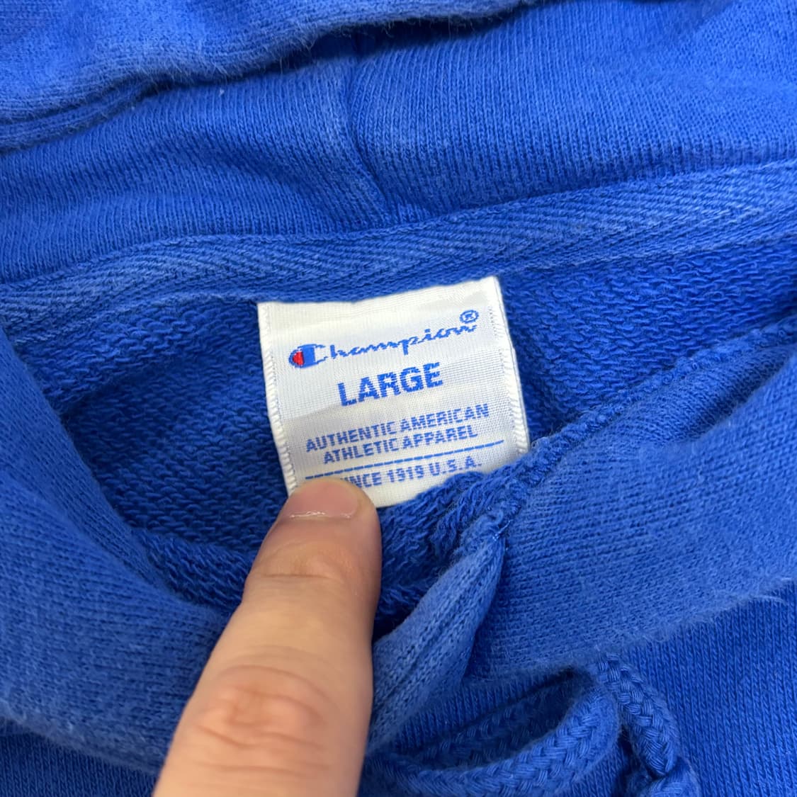 챔피온 빅로고 스크립트 로얄블루 후드 티셔츠 상품이미지3