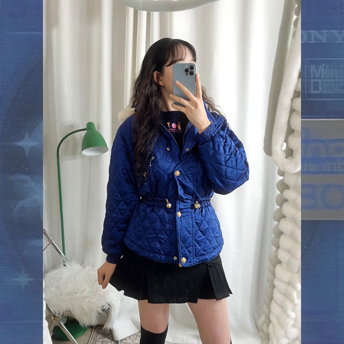 블루 퀼팅 숏 패딩 자켓 상품이미지5
