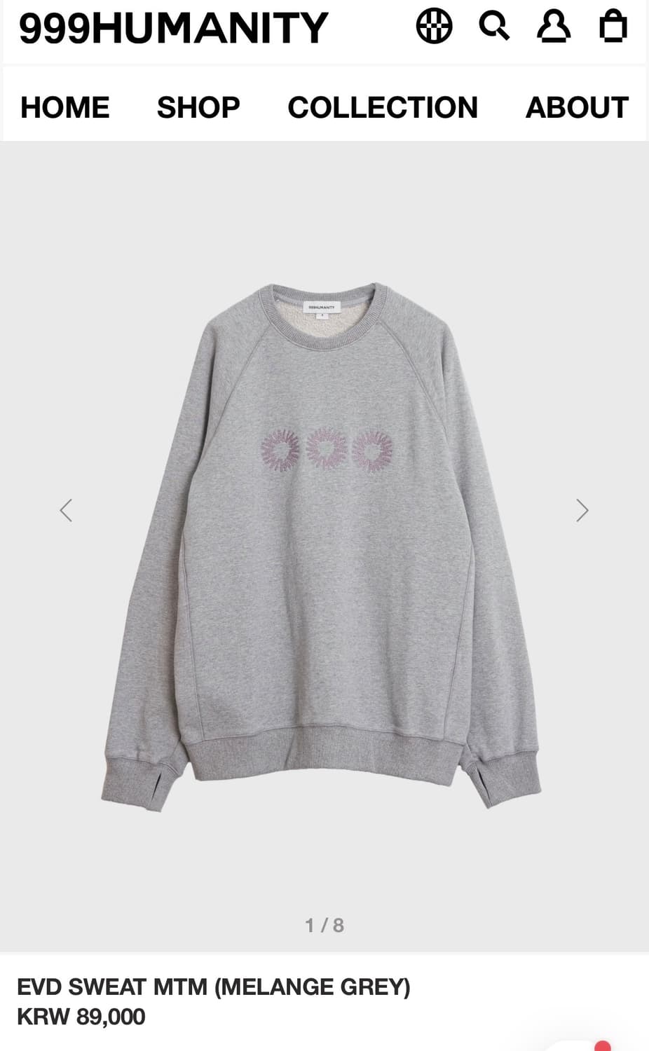 999휴머니티 맨투맨 멜란지그레이 상품이미지1