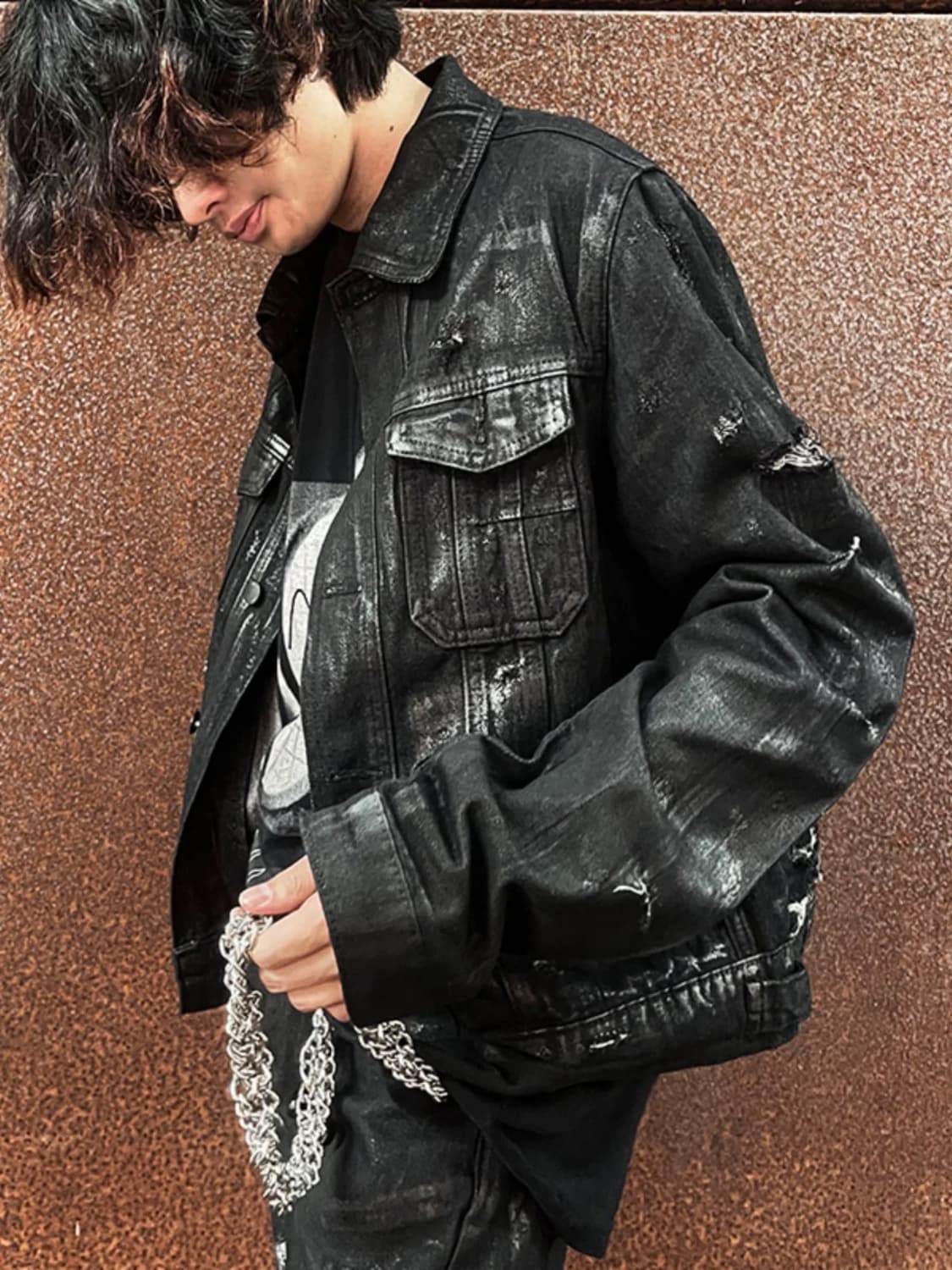 워싱 디스트로이드 블랙 데님 자켓 상품이미지3