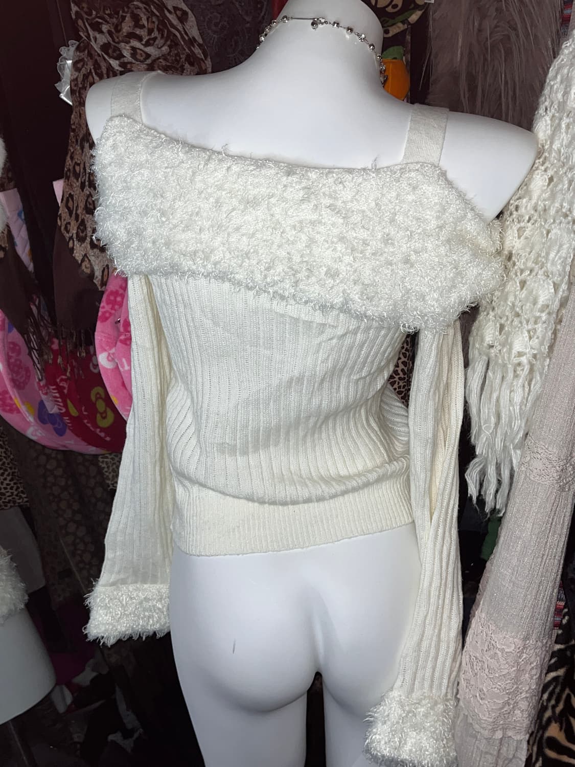 y2k 히메갸루 오프숄더 퍼 니트탑 상품이미지2