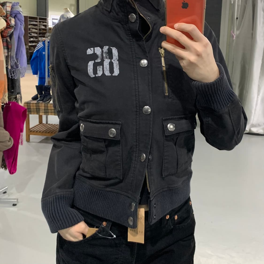 타미힐피거 빈티지 프린팅 00s 야상 밀리터리 포켓 봄버자켓 차콜 상품이미지2