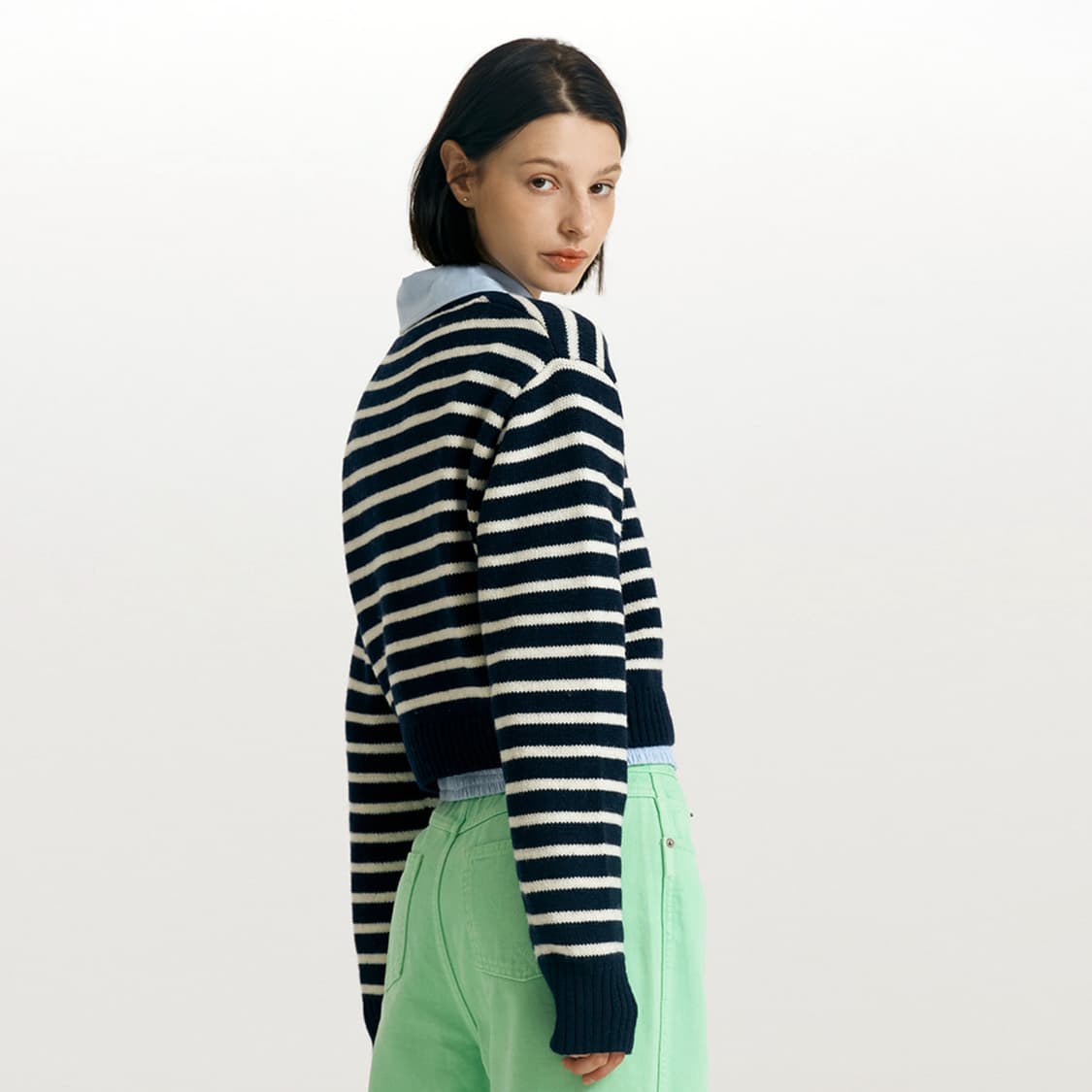 앤유(and you) 리버티 스트라이프 크롭 울니트 55-66 새상품 상품이미지3