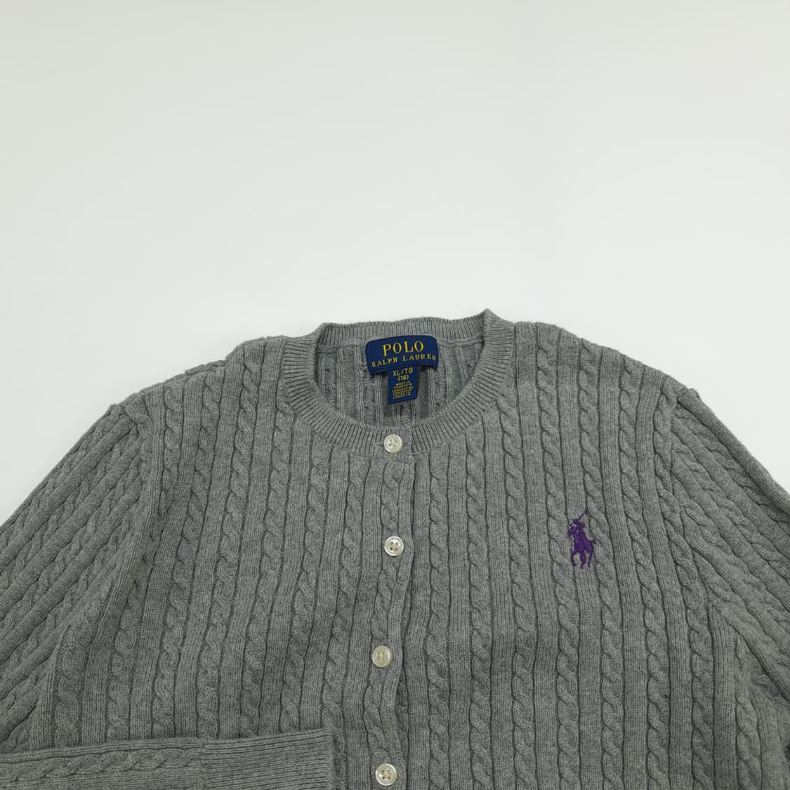 CN123W XL 폴로 랄프로렌 그레이 케이블 꽈배기 긴팔 니트 가디건 상품이미지3