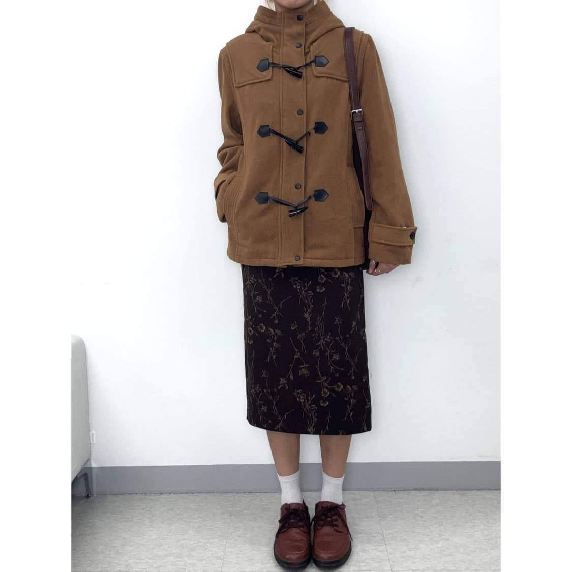 빈티지 브라운 하이넥 더플 하프 코트 상품이미지2