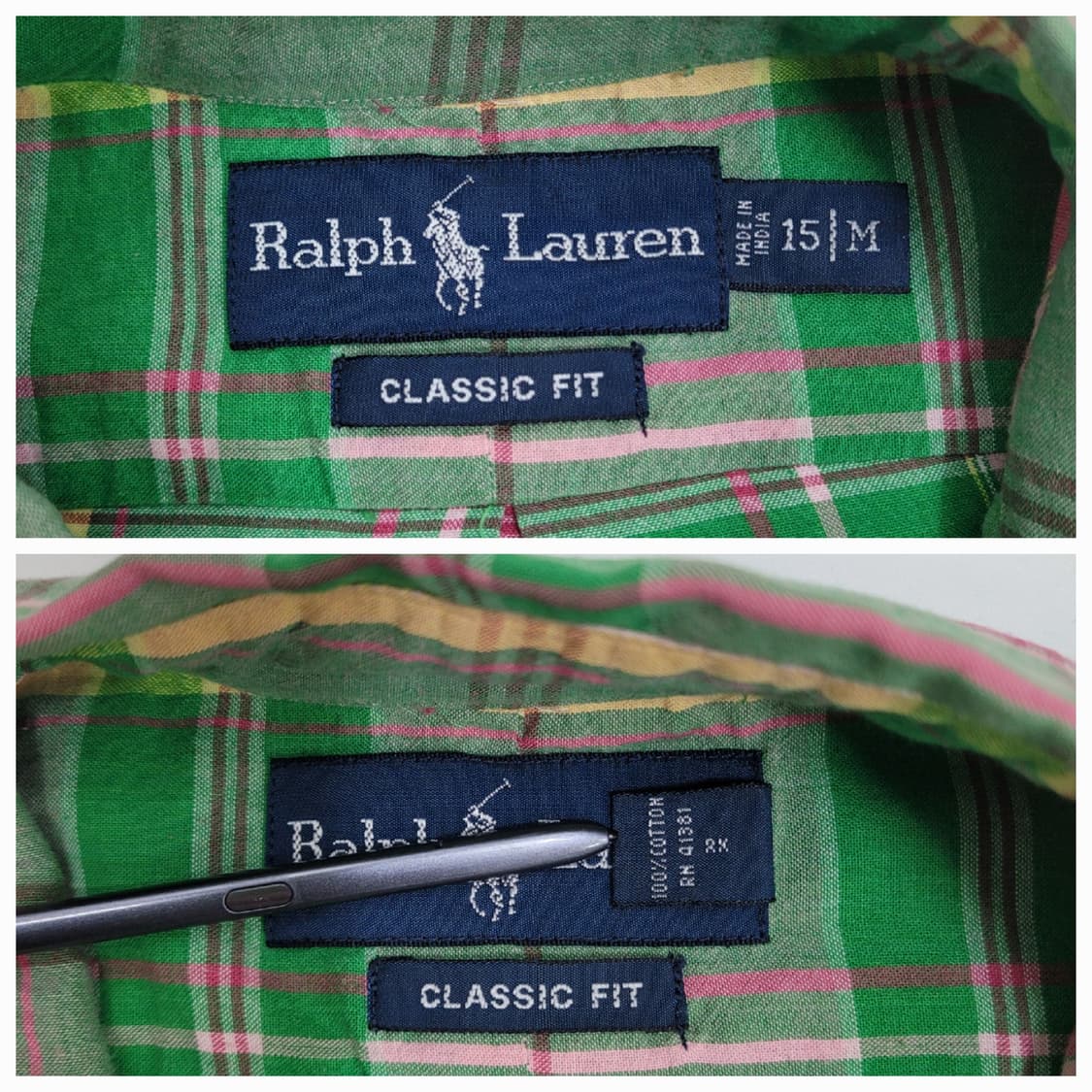 POLO 폴로 랄프로렌 클레식핏 체크 셔츠 / 남 15 M 그린 핑크
 상품이미지8