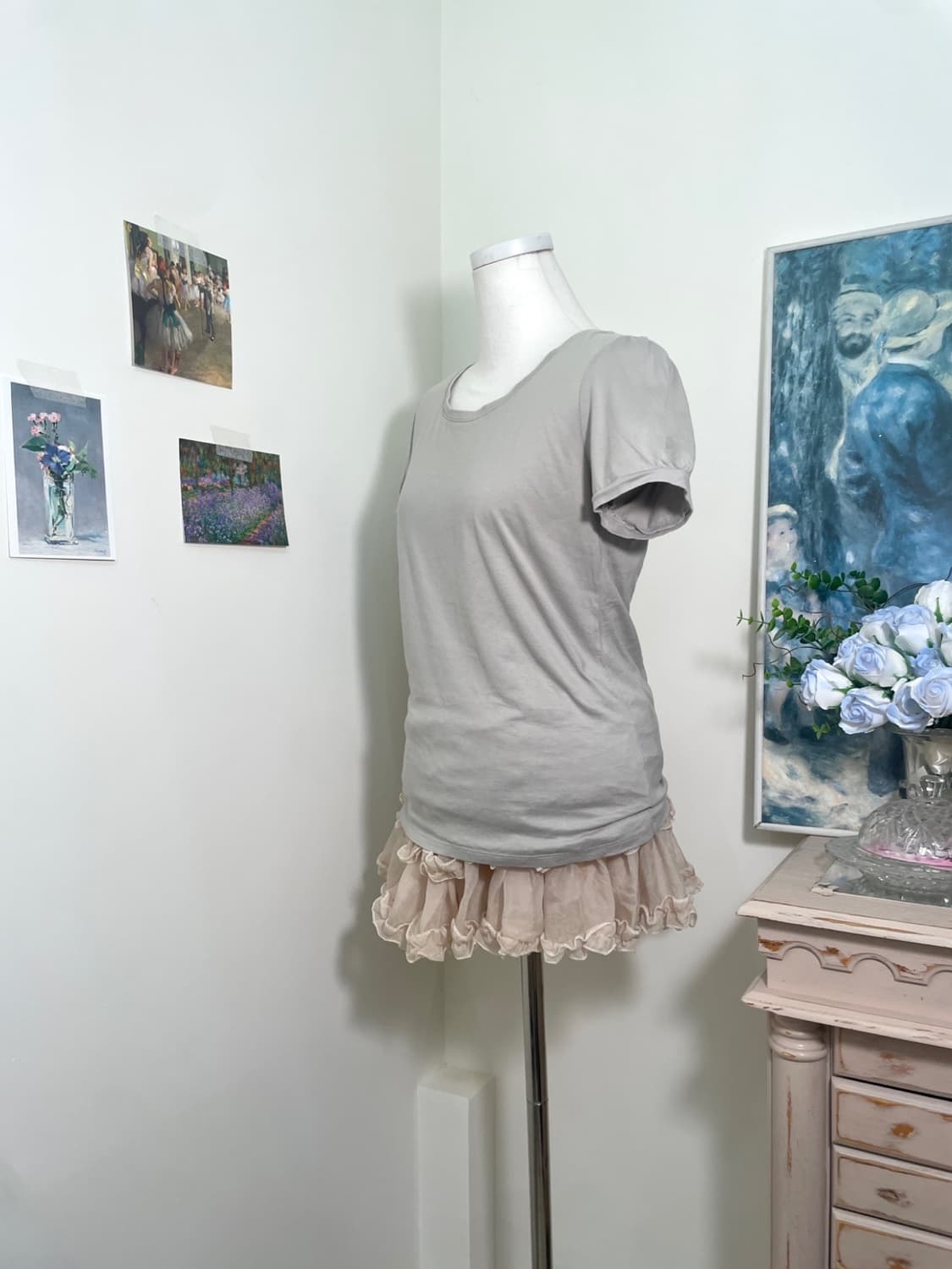 khaki gray basic cotton puff top(size-M) 상품이미지2