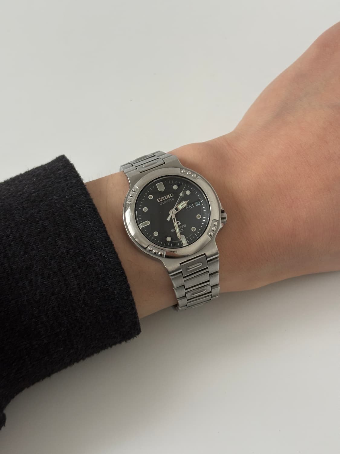 1980년대 SQ Sports 블랙 다이얼 실버 쿼츠 남성 상품이미지10