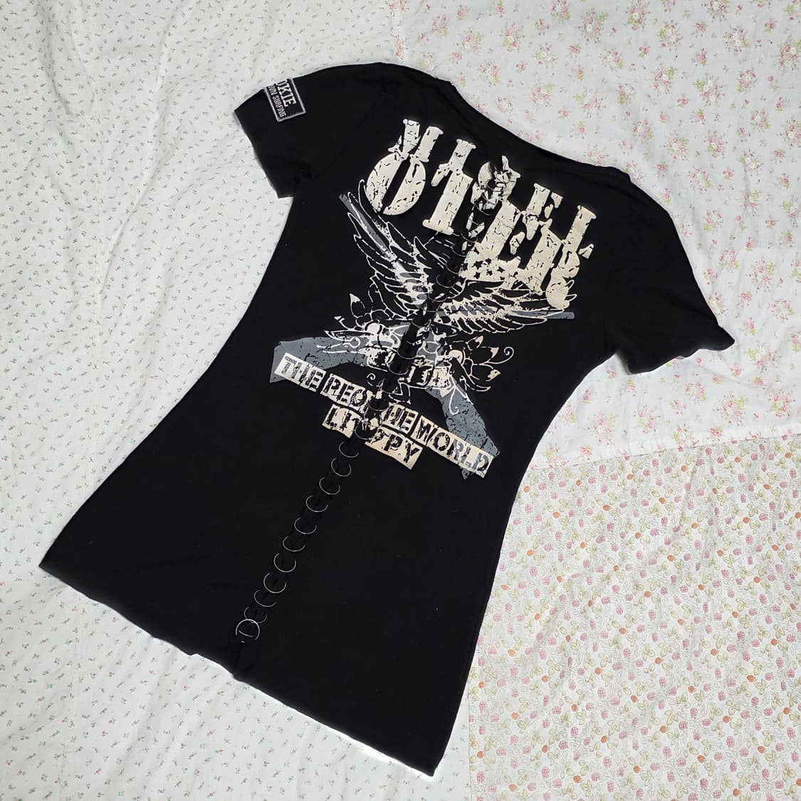 M.K.R 펑크 날개 프린팅 셔링 링 패치 펑크 딱붙 반팔 mkr 상품이미지1