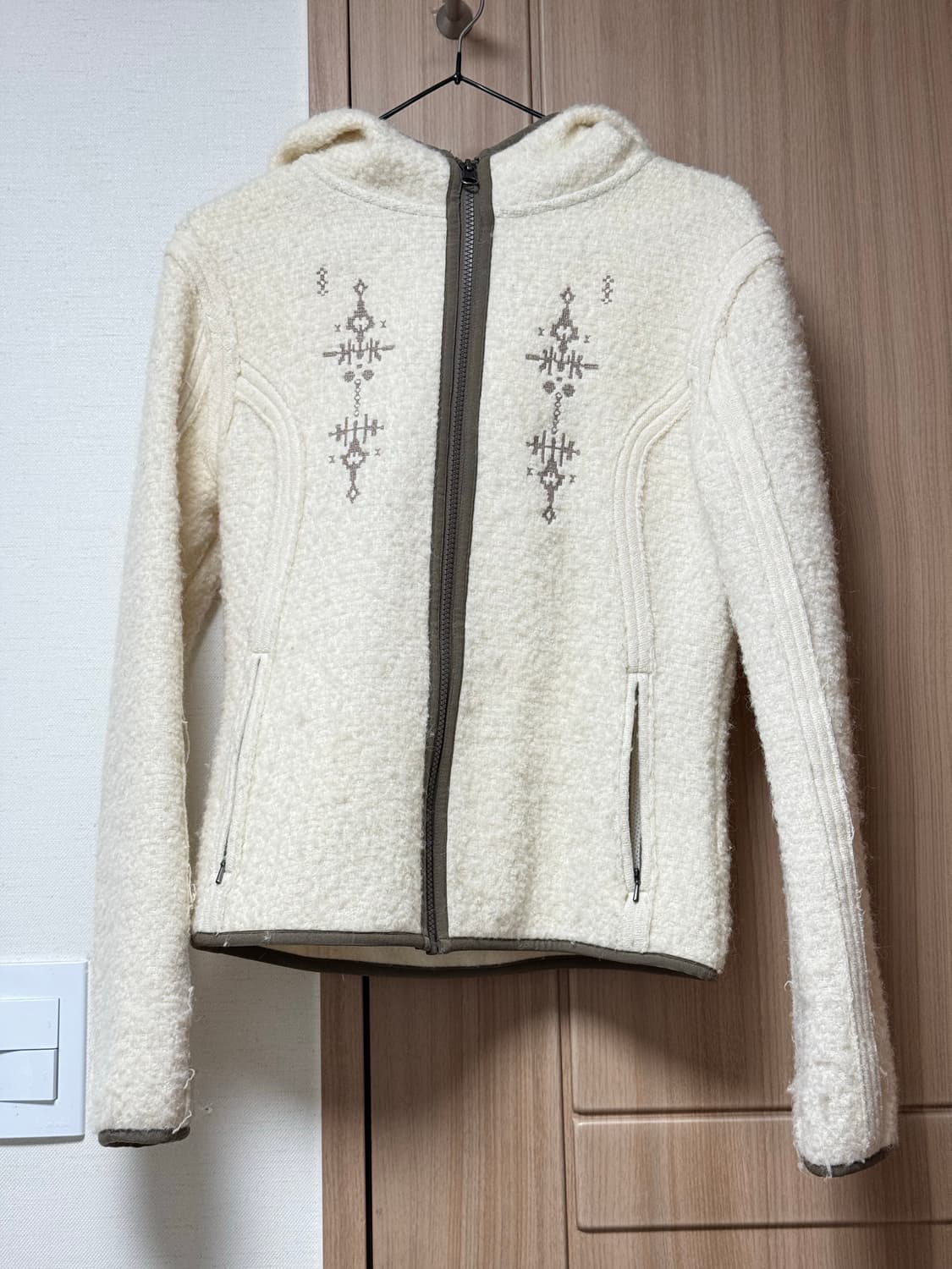 웰빙익스프레스 | 울 자켓 후리스 집업 아이보리 브라운 M 상품이미지5