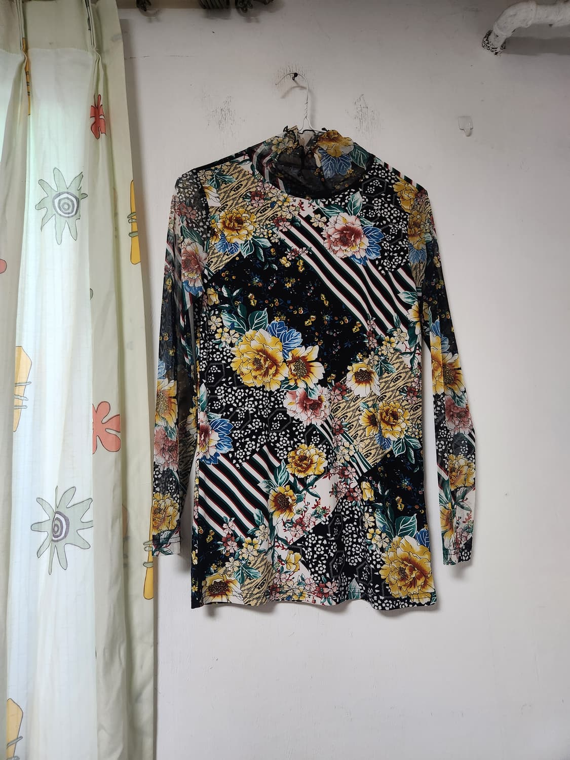 빈티지 플라워 패턴 소매 시스루 블라우스55~66 상품이미지1