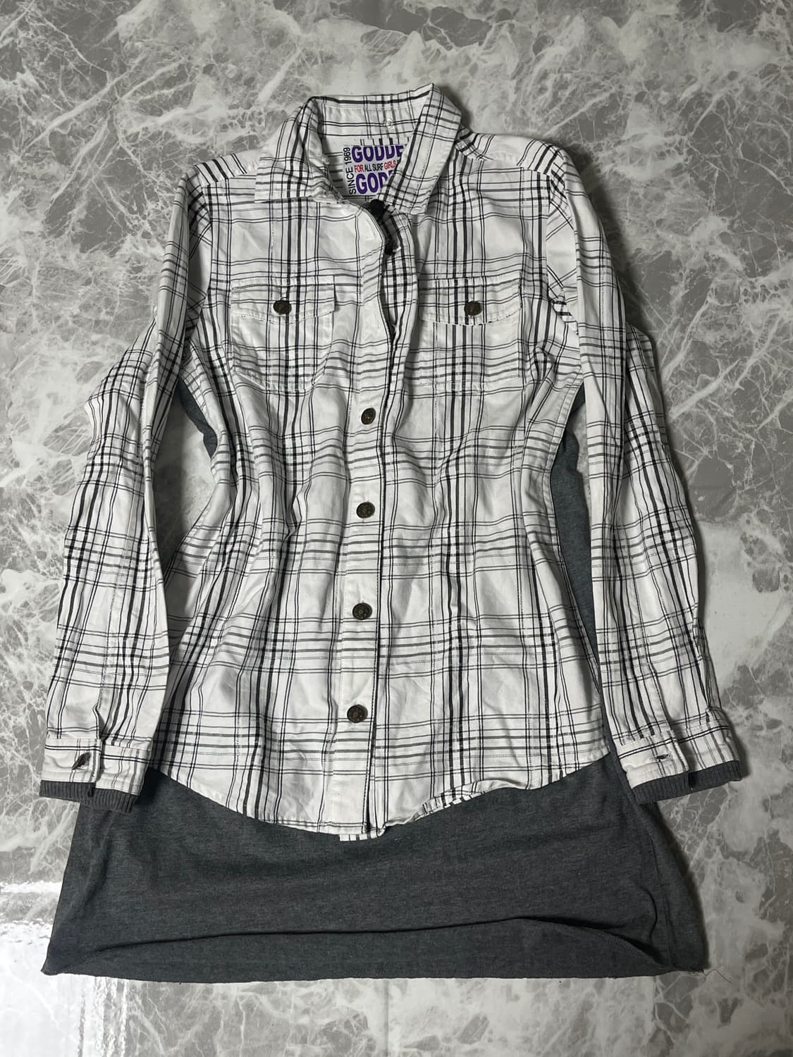 (Goddess)2way sleeve check shirts 상품이미지2