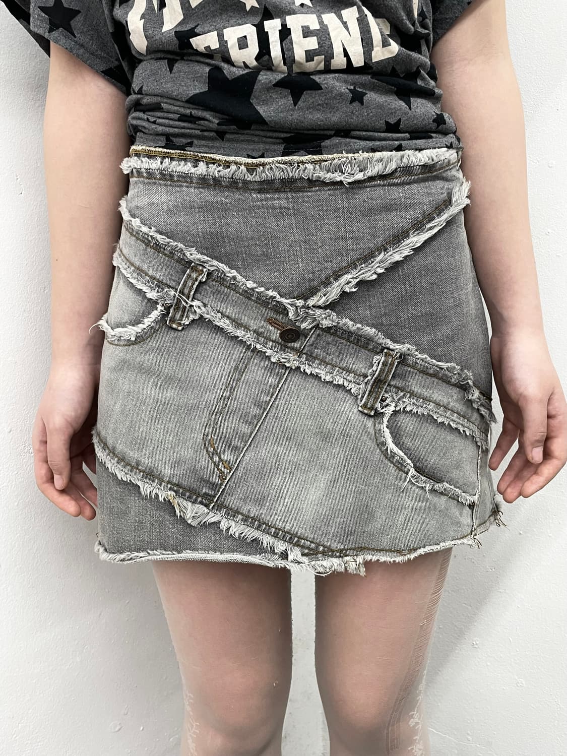 세실맥비 갸루 흑청 패치워크 스커트 상품이미지2