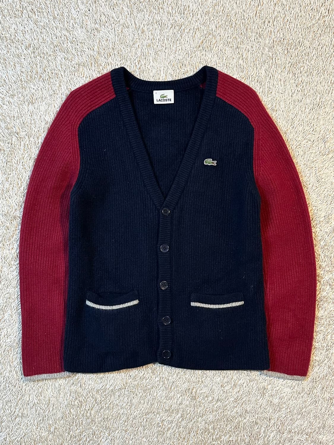 라코스테 LACOSTE 브이넥 배색 울 가디건 상품이미지1