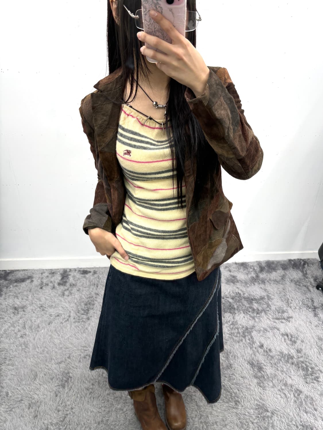 데님 비대칭 디테일 미디 스커트 상품이미지2