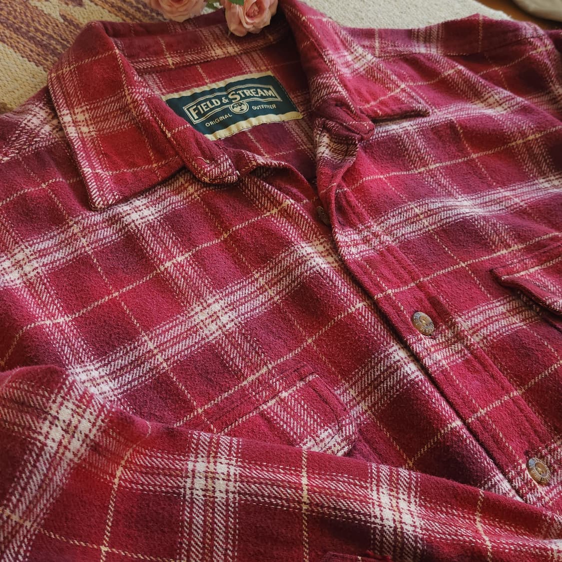 90s 빈티지 체크셔츠 헤비 플란넬 워크셔츠 썬페이딩 레드 xl 상품이미지9