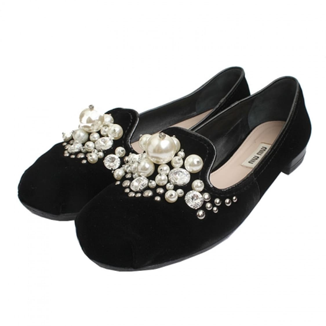 미우미우 블랙 벨벳 진주 로퍼 (37 1/2) 상품이미지1