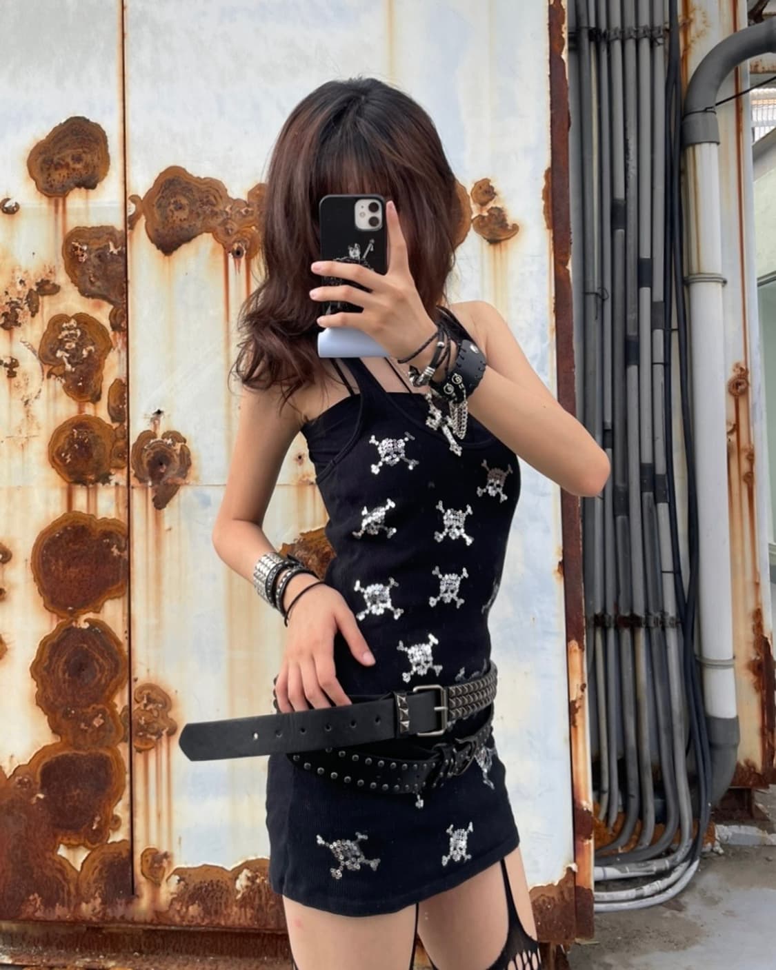 🎸스컬 패치 디테일 슬리브리스🎸 상품이미지1