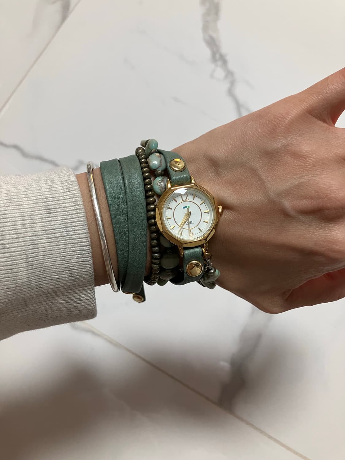 La Mer Collections 여성 가죽 팔찌 터키석 랩 손목시계 상품이미지1