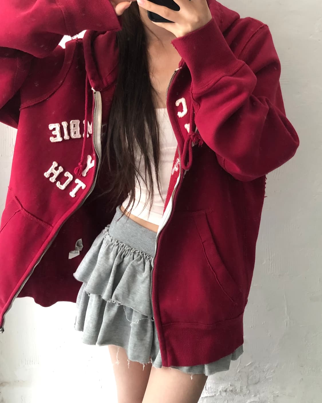 Abercrombie&Fitch 아베크롬비 버건디컬러 아플리케로고 후드집 상품이미지3