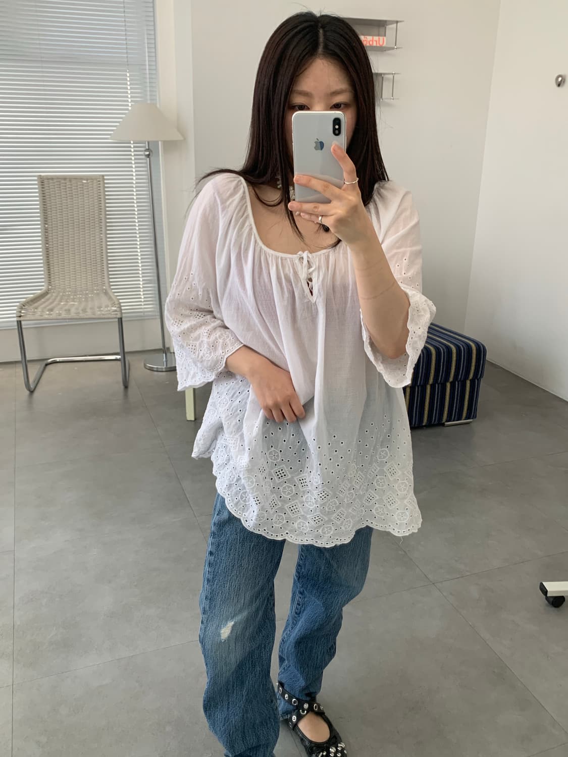 punching lace blouse 상품이미지1