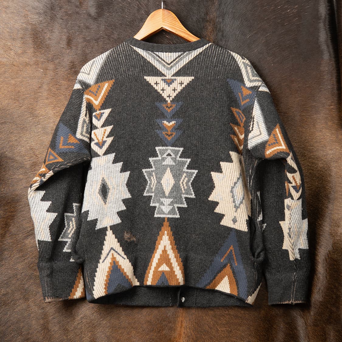 [100] 80s CROMBIE 퓨어 램스울 나바호 패턴 니트 가디건  상품이미지2